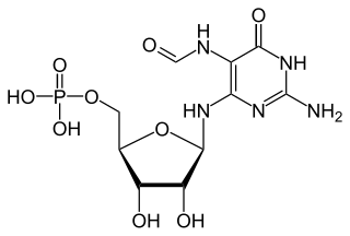 2-Amino-5-formylamino-6-(5-phospho-<span class="smallcaps"><span style="font-variant: small-caps; text-transform: lowercase;">D</span></span>-ribosylamino)pyrimidin-4(3<i>H</i>)-one Chemical compound