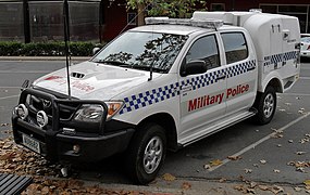 A 2005-2008 Toyota Hilux used by the Royal Australian Corps of Military Police.