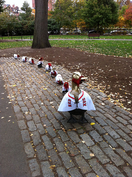 File:2013 Boston Public Garden ducklings Red Sox fans 25 October.jpg