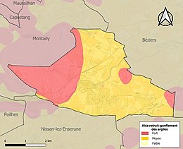 Carte des zones d'aléa retrait-gonflement des sols argileux de Colombiers.