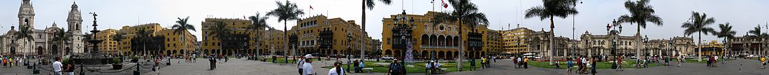360° panoramic view of Plaza Mayor (Plaza de Armas), Lima, Peru.