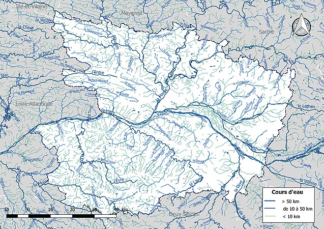Carte de l'ensemble du réseau hydrographique de Maine-et-Loire.