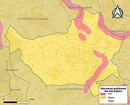 Carte des zones d'aléa retrait-gonflement des sols argileux de Montbeton.