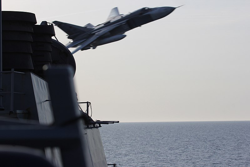 File:A Russian Sukhoi Su-24 attack aircraft flies over USS Donald Cook. (26426606725).jpg