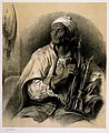 A Turkish (?) man sits with a smoking hooka on his knee. Lit Wellcome V0019285.jpg