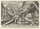 Ахан закапывает в своем шатре военную добычу, предназначавшуюся Богу. Thesaurus veteris et novi Testi. 1579–1585. Офорт