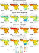 November 25: Monthly mean and minimum outdoor and indoor temperatures throughout Africa