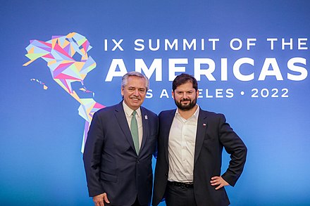 Boric with President of Argentina Alberto Fernández at the 9th Summit of the Americas in June 2022