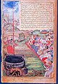 Scene from a Razmnama manuscript: Arjuna hits the fish-eye target, Draupadi's swayamvara.