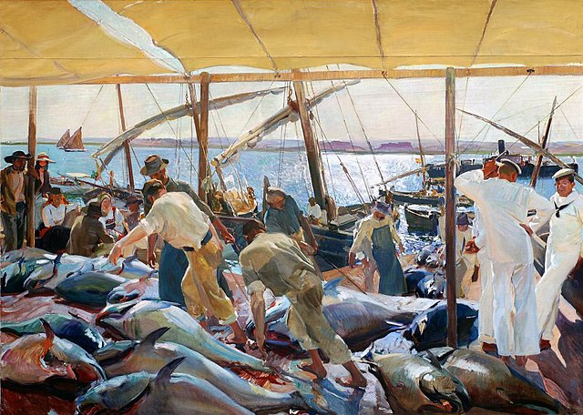 Ayamonte or La pesca del atún (1919). This is the last of Joaquin Sorolla's 14 murals completed for the Hispanic Society in Manhattan.