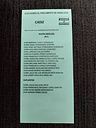 Ballot papers for the 2022 Andalusian parliamentary election - Cádiz - IMG 20220814 122256.jpg