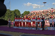 Deutsch: Beachhandball bei den Olympischen Jugendspielen 2018 in Buenos Aires; Tag 7, 13. Oktober 2018; Medaillenzeremonie Jungs - Gold: Spanien, Silber: Portugal, Bronze: Argentinien English: Beach handball at the 2018 Summer Youth Olympics in Buenos Aires at 13 October 2018 – Medal Ceremony Boys - Gold: Spain, Silver: Portugal, Bronze: Argentina Español: Handball de playa en los Juegos Olimpicos de la Juventud Buenos Aires 2018 en 13 de octubre de 2018 – Medalla Ceremonia para niños - Oro: España, Plata: Portugal, Bronce: Argentina