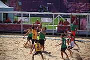 Deutsch: Beachhandball bei den Olympischen Jugendspielen 2018; Tag 4, 10. Oktober 2018; Jungs, Vorrunde, Gruppe B - Portugal-Paraguay 2:0 English: Beach handball at the 2018 Summer Youth Olympics at 10 October 2018 – Boys Preliminary Round Group B – Portugal-Paraguay 2:0