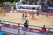 Deutsch: Beachhandball bei den Olympischen Jugendspielen 2018; Tag 5, 10. November 2018; Mädchen, Hauptrunde - Ungarn-Argentinien 1:2 English: Beach handball at the 2018 Summer Youth Olympics at 11 October 2018 – Girls Main Round – Hungary-Argentina 1:2