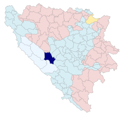 Location of Kupres within Bosnia and Herzegovina