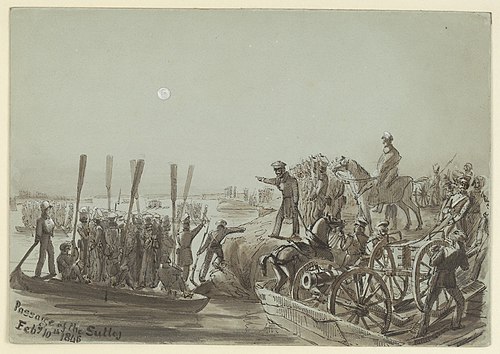 British troops crossing the Sutlej river, Punjab, 10 February 1846