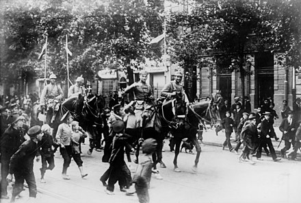 German dragoons, armed with lances, after the capture of Warsaw, August 1915
