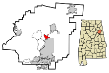 Áreas incorporadas e não incorporadas do condado de Calhoun, Alabama. Weaver destacado.