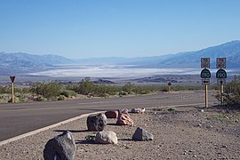 View of Death Valley from Hells Gate, and access roads to California SR 190