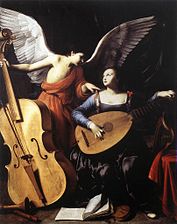 Carlo Saraceni (1579-1620). Sainte Cécile et l'ange, vers 1610. Huile sur toile 172 × 139 cm. Galerie nationale d'art ancien (Rome).