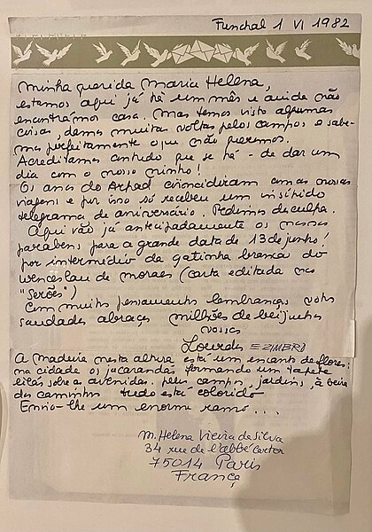 File:Carta de Lourdes Castro para Helena Vieira da Silva sobre a procura de casa na Madeira, Funchal, 1 junho de 1982, Museu Vieira da Silva-Arpad Szenes, Lisboa, Portugal - Image 217379.jpg