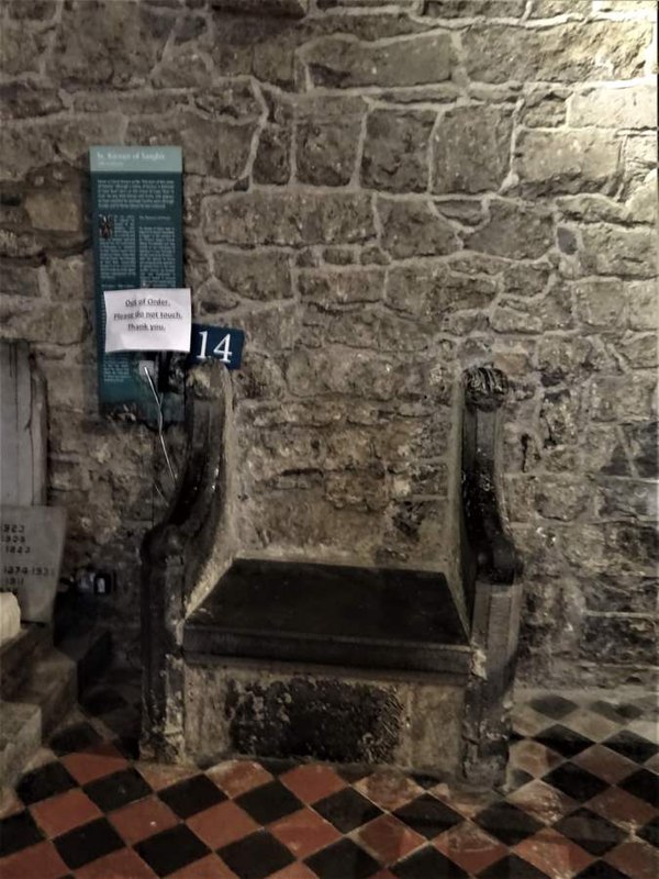 Ancient stone cathedra of the Bishops of Ossory in St Canice's Cathedral.