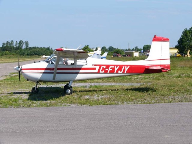 Early Cessna 172s, like this 1957 model, had a "fastback" rear cabin with no rear window and featured a "square" fin design.