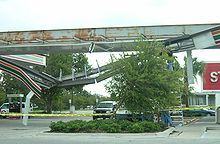 Damage caused to a gas station by Hurricane Charley in Kissimmee, Florida. CharleyDamageInOrlando.jpg