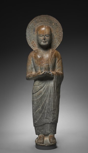 File:China, Hebei province, Southern Xiangtangshan caves, Northern Qi dynasty - Standing Disciple Mahakasyapa Holding a Cylindrical Reliquary - 1972.166 - Cleveland Museum of Art.tif