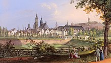 Conrad Kreuzer: Stadtkrone von Osten, Aquarell und Gouache (1841)