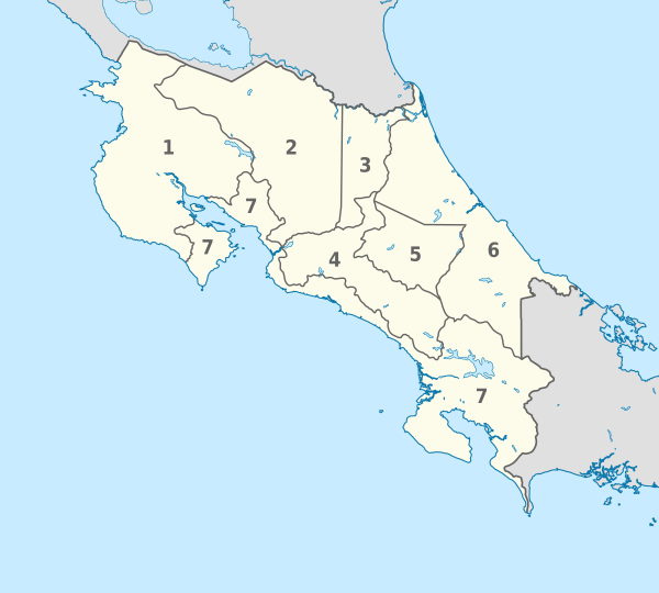 Costa Rica, administrative divisions - Nmbrs - monochrome.svg