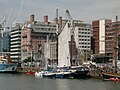 Crane lifting a sail, Canning Dock, Liverpool.JPG