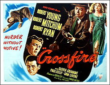 Crossfire (1947) was a hit, but no American studio would hire blacklisted director Edward Dmytryk again until he named names to HUAC in 1951. Producer Adrian Scott did not get another screen credit for two decades. He died before he could see it. CrossfirePoster2.jpg