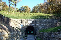 Civil War era railroad tunnel at Tunnel Hill. The 33rd Alabama occupied several crude log cabins on the hill above this tunnel in the winter of 1863-64. DCP 0909WandA.JPG