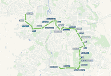 Kort over Odense Letbanes linjeføring