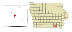 Davis County Iowa Incorporated and Unincorporated areas Bloomfield Highlighted.svg