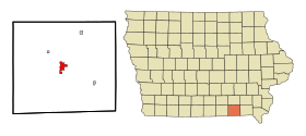 Davis County Iowa Incorporated and Unincorporated areas Bloomfield Highlighted.svg