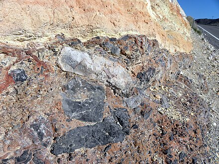 Ancient debris flow deposit at Resting Springs Pass, California