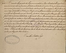 Declaration of war made by Prince Regent John to Napoleon Bonaparte and all his vassals, 1808 Declaracao de guerra feita por D. Joao a Napoleao Bonaparte e todos os seus vassalo.jpg