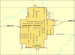 Detailed map of Greensburg, Kansas