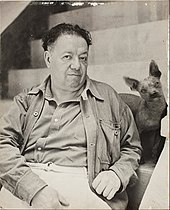 Diego Rivera Diego Rivera with a xoloitzcuintle dog in the Blue House, Coyoacan - Google Art Project.jpg