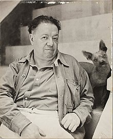 Diego Rivera with a xoloitzcuintle dog in the Blue House, Coyoacan - Google Art Project.jpg