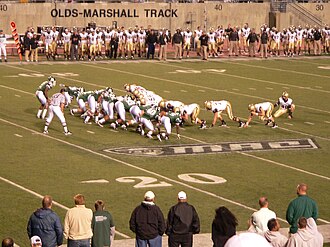 Army lines up for a field goal attempt early in the third quarter. The kick was good, giving the Black Knights a 24-14 lead, the biggest of the night. EMU v Army football 034.JPG