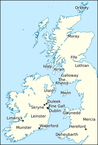 Locations relating to Echmarcach and his contemporaries in Britain and Ireland.