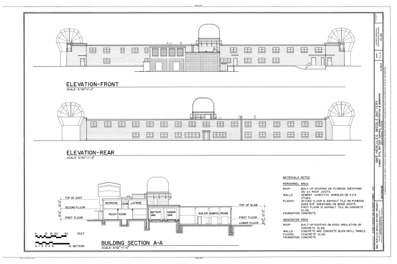 File:Elevation - Front; Elevation - Rear; Building Section A-A - Nike Hercules Missile Battery Summit Site, Battery Control Administration and Barracks Building, Anchorage, Anchorage, AK HAER AK,2-ANCH,24A- (sheet 3 of 4).png