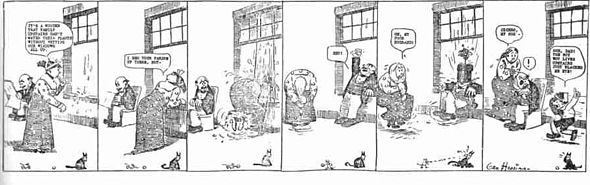 La prima apparizione ufficiale di Krazy Kat e Ignatz in una striscia di The Family Upstairs del 26 luglio 1910