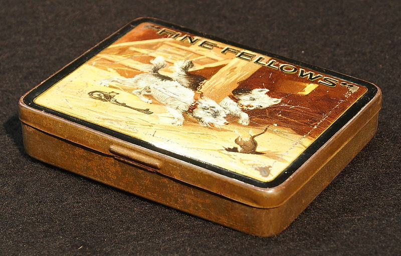 File:Fine Fellows Terrier Dog Cigar Pocket Tobacco Tin 1920s, pic2.JPG