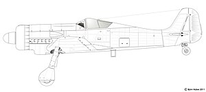 Seitenansicht der Fw 190 V15, die mit einer außen liegenden Ansaughutze für die Laderluft ausgestattet wurde.