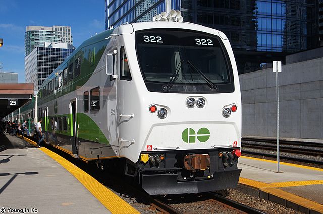 GO Transit serves the Greater Golden Horseshoe region surrounding Toronto. Its train services are transitioning from a peak direction commuter railway