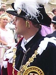 Edward in the robes of the Most Noble Order of the Garter Gater robe Earl of Wessex.jpg